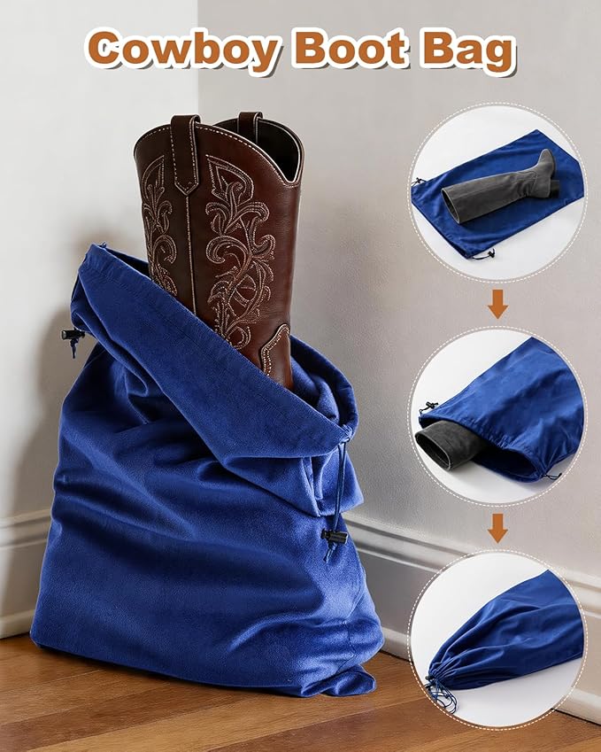 2 Pcs Shoe Bags for Travel, 21.2"x13.3" Large Boot Bags for Cowboy Boots, Washable Velvet Dust Bag with Drawstring for Dress Shoes, Handbags and Clothing, Suitable for Travel and Home Storage