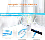 2 Pack Windproof Clothes Line with Hooks 16.4 feet Blue Nylon Clothesline