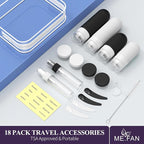 ME.FAN 18 Pack Travel Bottles for Toiletries, TSA Approved Silicone Portable Size Bottle, Refillable Cosmetic Container Kits for Conditioner, Shampoo, Lotion,Face Cream - Black/White