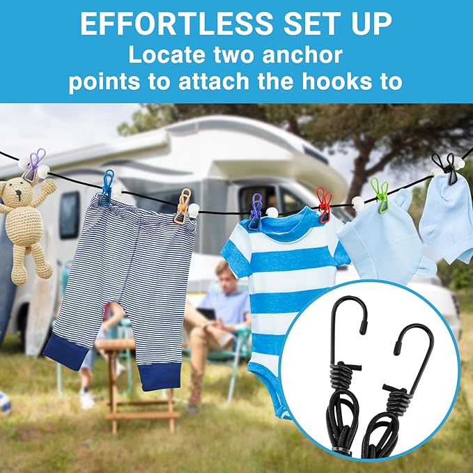 Retractable Travel Clothesline - Glow in the Dark Portable Clothes Line - 12ft/4m Camping Clotheslines for Outside, Hotel Room or Cruise - Laundry Line, Clothes Drying Line, Clothing Line Outdoor