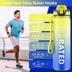 QLUR Water Bottle with Straw, 32oz Motivational Water Bottles with Time Marker to Drink, Tritan BPA Free, 1L Sports Water Bottle with Carry Strap LeakProof for Women Gym Fitness Outdoor (1 Pack)