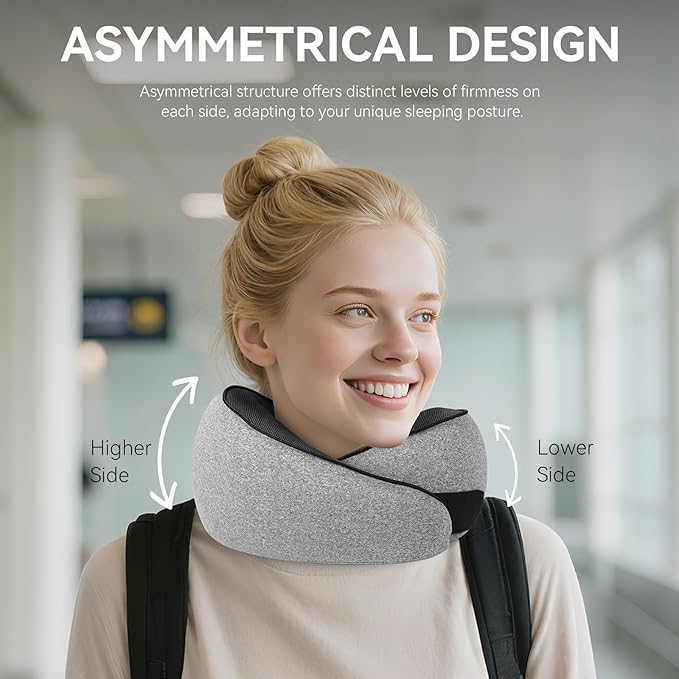 SZXYX Travel Pillows - 100% Pure Memory Foam Neck Pillow for Airplanes, Comfortable Breathable Cover, 360° Support Stowable Pillows for Sleeping, Car, Airport Travel Essentials Dark Grey