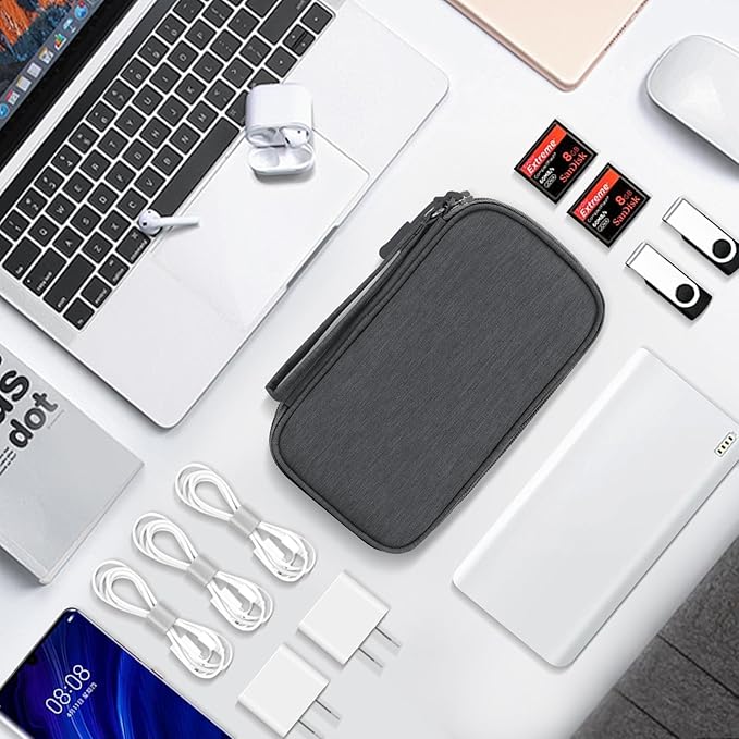 Skycase Electronic Organizer Travel Case - Waterproof Travel Cord Pouches for Organization, Cable Organizer, All-in-One Double Layers Storage Bag for Accessories, Charger, Cable, Grey - Medium