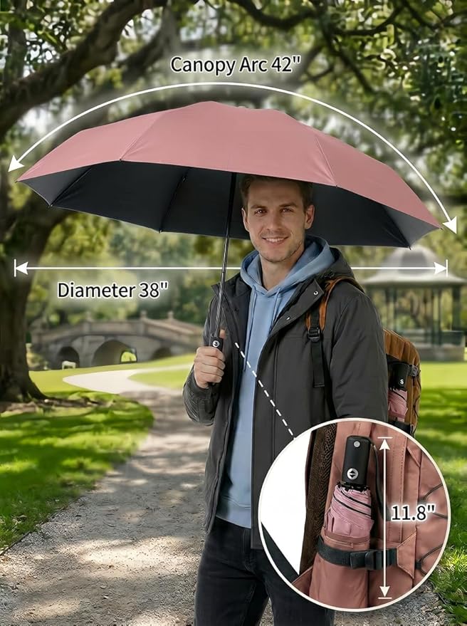 BAODINI Compact Travel Umbrella Small Windproof Auto Open Close for UV Sun Protection UPF 50+ and Rain Fits Backpack Purse & Suitcase