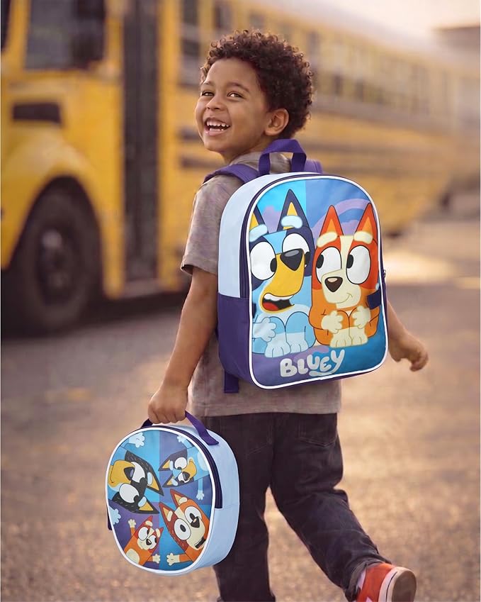 Fast Forward Bluey Kids Backpack and Lunch Box Set - 2 Piece 15 Inch School Backpack With Detachable Lunch Bag Set, Size One Size, Bluey Blue Round Lunch