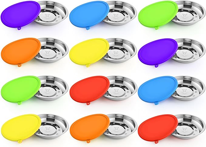 Patelai 24 Pcs Stainless Steel Dog Bowls with Silicone Lids Portable Food and Water Dishes for Pets Sealable Containers for 6.3" for Cats & Small Dogs (Red,Blue,Green,Purple,Yellow,Orange)