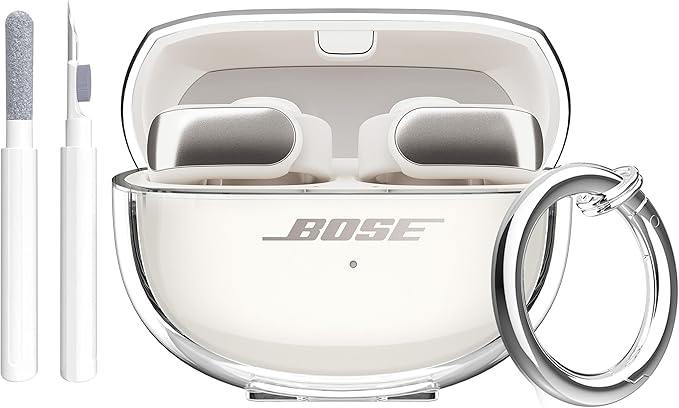 Aircawin for Bose Ultra Open Earbuds Case Clear 2024,Full Protective Shockproof Soft Transparent TPU Cover for Bose Open Ear Wireless Earbud Headphone Accessories with Carabiner and Cleaning Pen-Clear