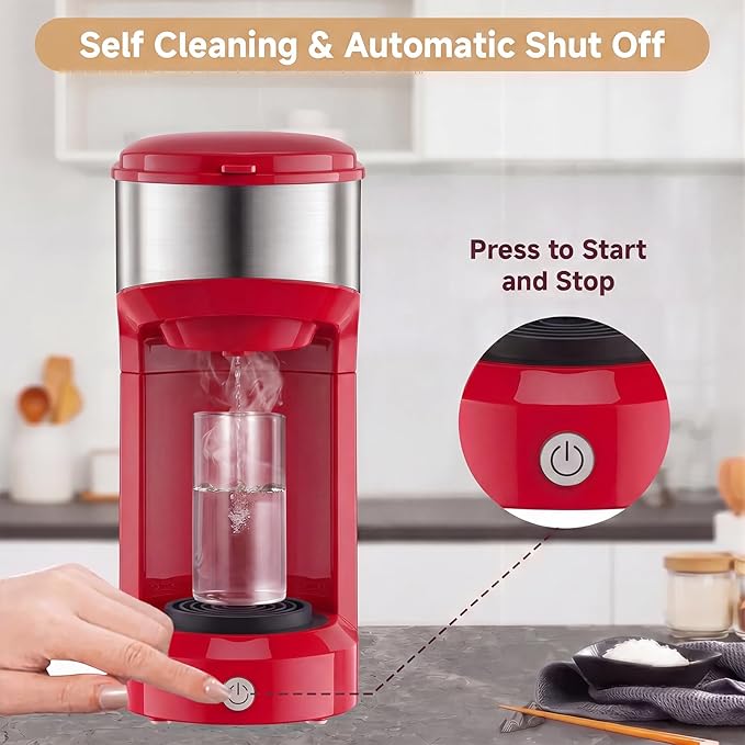 Single Serve Coffee Maker, 2 in 1 Brewer for K Pod & Ground Coffee, 90s Rapid Brew 6 to 14oz Capacities with Auto Shut Off, Small Compact Design for Home Office Travel Camping-Red