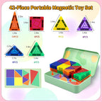 Magnetic Tiles 42PCS 0.8in Portable Magnet Toys for Kids，Travel Magnetic Blocks with Metal Storage Box，Stacking Magnets Sensory Tiles for Toddlers Ages 3+