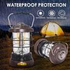 Retro Camping Lantern Rechargeable 1500LM 2 Modes Dimmable,Portable Electric Hurricane Lamp Hands-Free Flashlight,5000 mA High Capacity Battery LED Lanterns for Power Outages Indoor