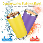 20 oz Tumbler with Lids and Straws, Stainless Steel Insulated Travel Coffee Mug, Double Wall Vacuum Insulated Tumblers, Powder Coated Coffee Tumbler for Cold & Hot Drinks (Yellow, 4 Pack)