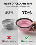 Collapsible Dog Bowls for Travel, 2-Pack Dog Portable Water Bowl for Dogs Cats Pet Foldable Feeding Watering Dish for Traveling Camping with Carabiners, BPA Free (Grey&Pink, Medium (Pack of 2))