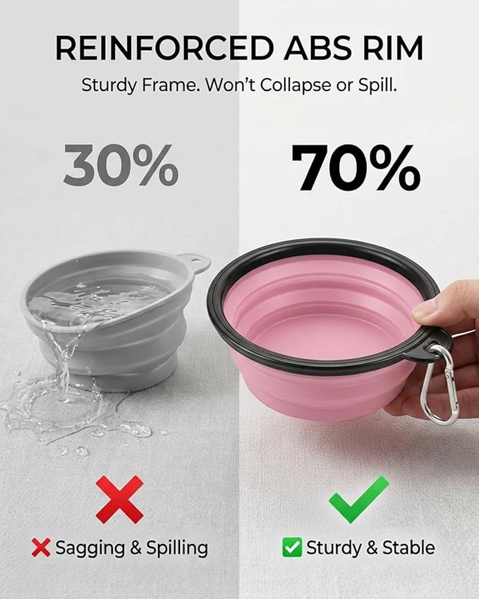 Collapsible Dog Bowls for Travel, 2-Pack Dog Portable Water Bowl for Dogs Cats Pet Foldable Feeding Watering Dish for Traveling Camping with Carabiners, BPA Free (Purple&Pink, Medium (Pack of 2))