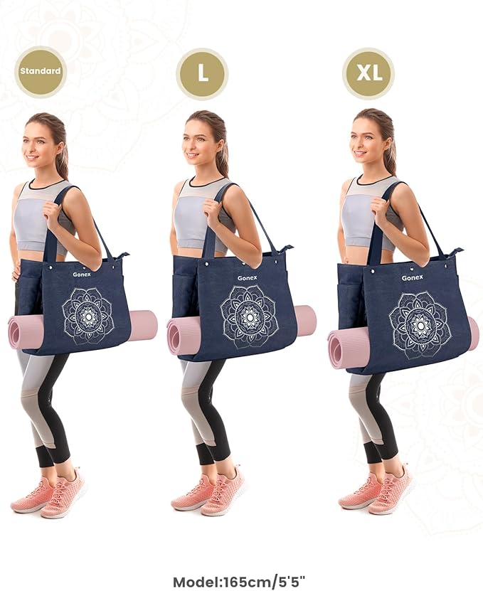 Gonex Yoga Mat Bag, Yoga Gym Bag Tote Bag with Multi Pockets For Women Men, Canvas Yoga Mat Carrier Take in Out Mat Easily For Pilates Travel Workout Office