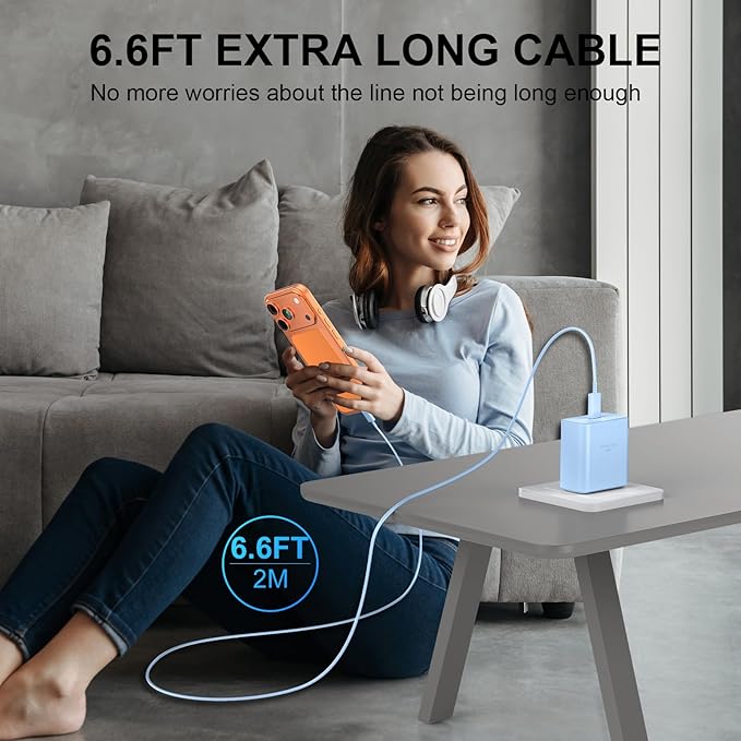Phone 17 16 Pro Max Charger Fast Charging, 45W USB C Phone 17 16 Super Fast Charger Block with 6.6ft Long Type C Charging Cable Cord for i.Phone 17 Pro Max/17 Pro/17 Air/17/16/16Pro/16 ProMax-Blue