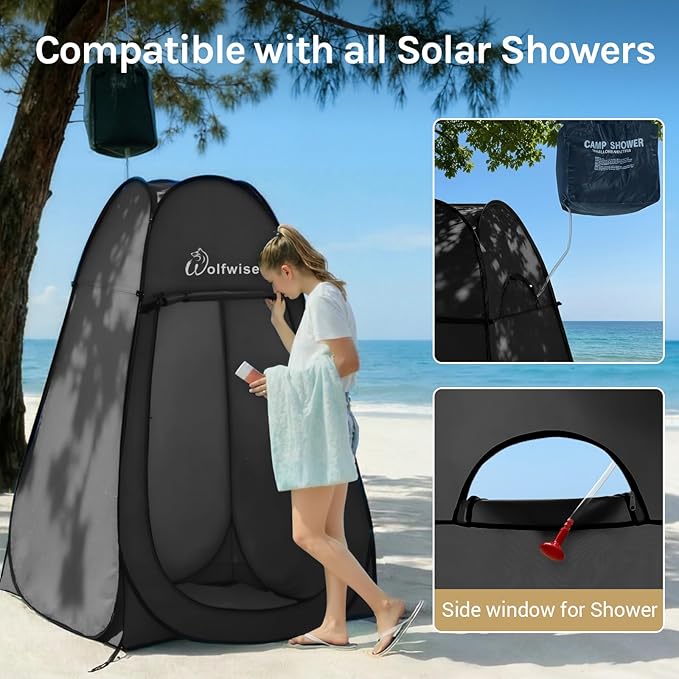 Wolfwise Pop Up Shower Tent, Portable Instant Changing Tent with Ventilation Window & Carry Bag, Privacy Bathroom Toilet for Beach, Camping & Outdoor, Width 47 ", Height 75 ", Black