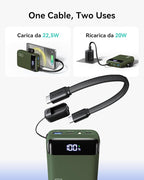 INIU Smallest 20000mAh Power Bank, 22.5W PD Fast Charging Portable Charger with Detachable Cable, Flight-Safe Battery Pack with LED Display for iPhone 17 16, Google, Travel, Hiking, Camping, Green