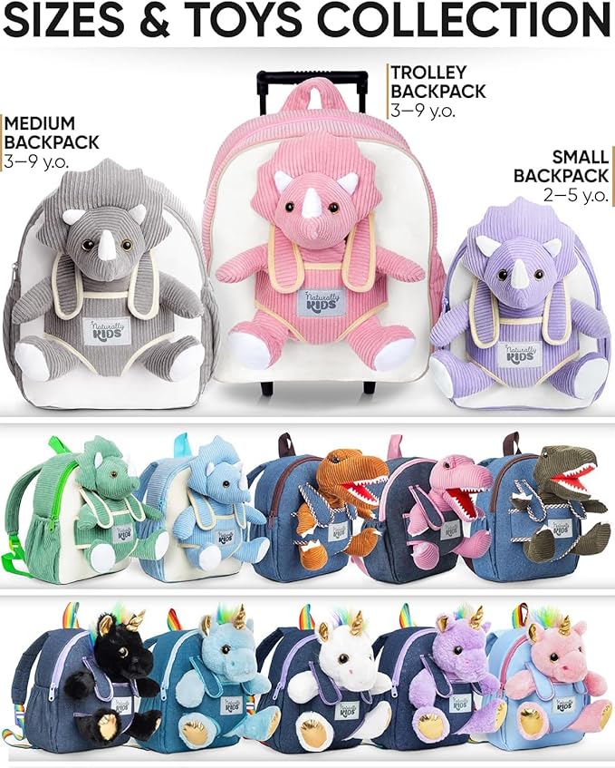 Naturally KIDS Purple Dinosaur Toys for Girls, Triceratops Toy, Dinosaur Gifts for 2 3 Year Old Girls, Toddler Backpack