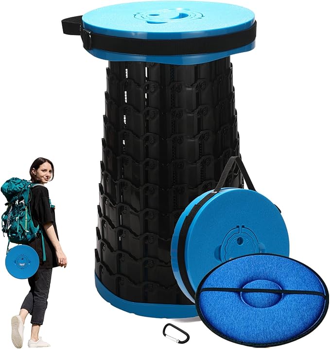 Spisces Upgraded Collapsible Stool with Cushion, 1000 lbs Capacity & 19.7-in High, Wider & Taller Heavy Duty Portable Telescoping Foldable Seat for Adults Camping, Travel, Music Festivals, Outdoors