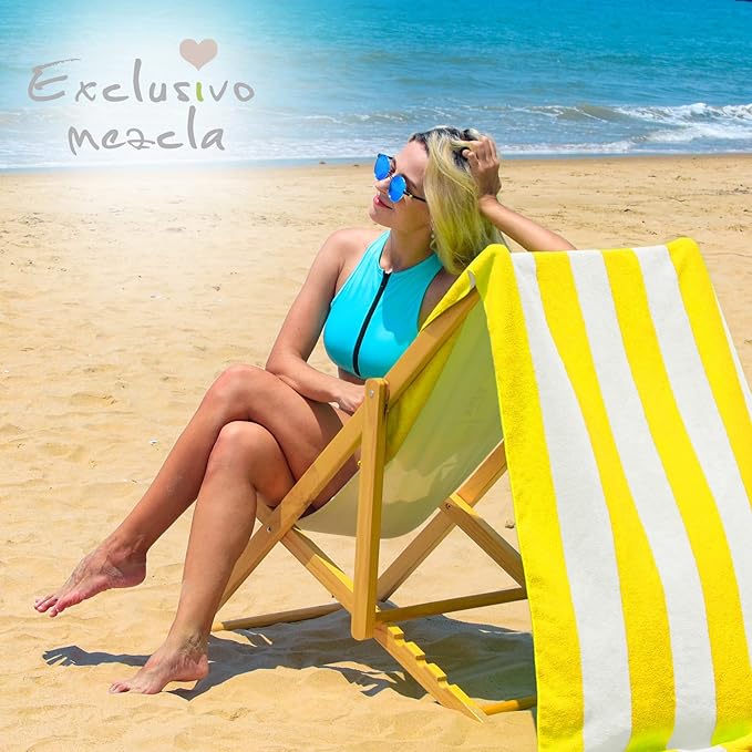 Exclusivo Mezcla 2 Pack Cotton Oversized 35x70 Inches Cabana Stripe Beach Towels, Super Absorbent Soft Plush Pool Bath Towel (Yellow)