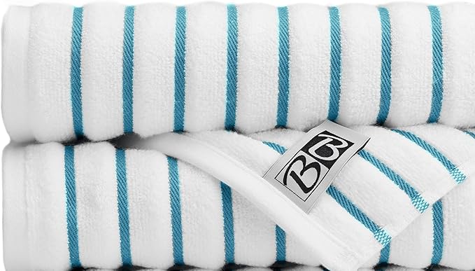 Black & White Brands Brazilian Beach/Pool/Bath Towel - Ultimate Absorbent Luxury XL 36x70 100% Cotton Wave (2 Towels, Turquoise Poly Stripe)
