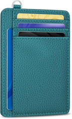 Yonlevres Credit Card Holder for Women, Slim RFID Wallet Front Pocket Small Card Holder, Travel ID Window PU Leather Cute Funny Thin RFID Blocking Case Organizer Gifts Ladies Blue