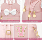 KKXIU Girls Initial Bowknot Cute Mini Backpack for Toddler, Travel Small Girl Backpacks, Personalized Birthday Gifts for Little Girls and Kids(V, Pink)