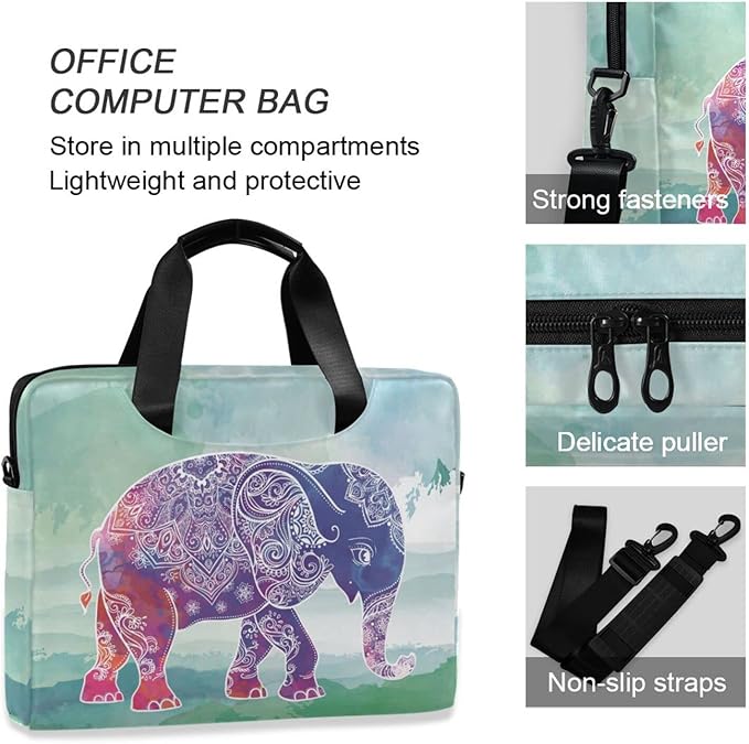 Elephant Art Watercolor Painting Laptop Case, 15.6 inch Laptop Bag, Waterproof Laptop Sleeve, Protective Briefcase for Women Men