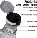 OLDLEY Water Bottle, 32oz Motivational Sports Water Bottle with Time Marker - Times to Drink - Tritan, BPA Free, Wide Mouth Leakproof,Anniversary Birthday Gifts for Men Women,Smoke Grey (1 Bottle)