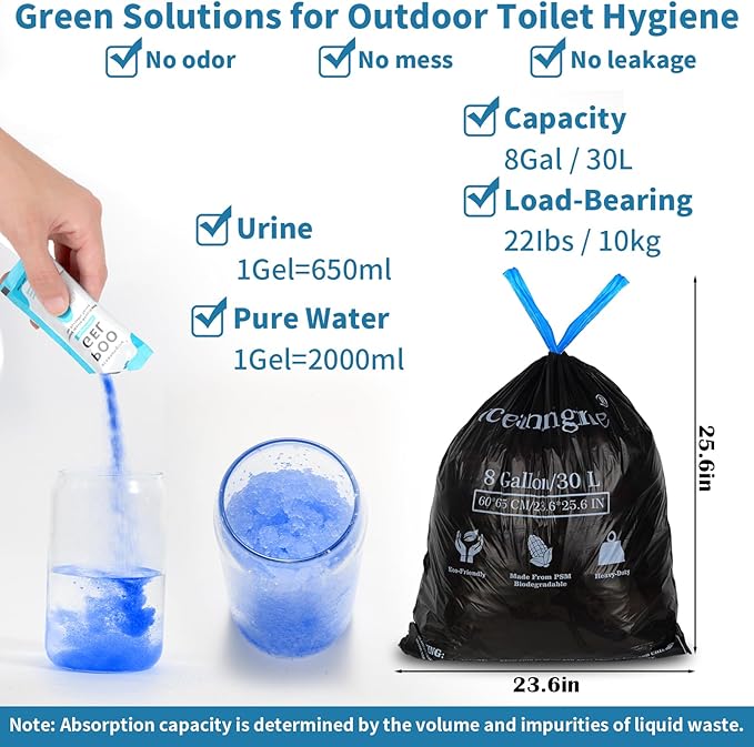 oceanengine Portable Toilet Bags Poo Gel Set, 8 Gallon Camping Toilet Bags with Portable Toilet Absorbent Gel, Compostable Portable Potty Bags for Camping Outdoor Hiking