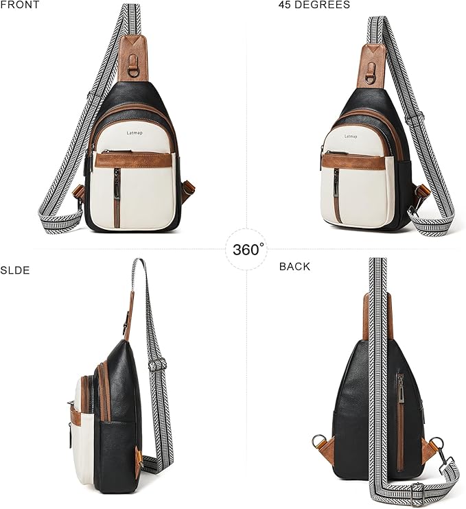 LATMAP 7L Sling Bag For Women Men Backpack Fanny Pack Crossbody Chest Travel Shoulder Belt Bags Purse Handbag PU Leather