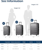 Coolife Carry On Luggage 22x14x9 Airline Approved Hardside PC+ABS Suitcase with TSA Lock, Lightweight Rolling Travel Luggage with Spinner Wheels(Charcoal, 20in)