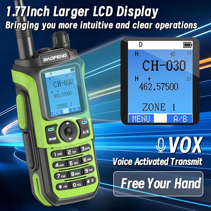 BAOFENG GMRS Handheld Radio Ham Radio Long Range GM21 Rechargeable Walkie Talkies,NOAA Weather Receiver GM-15 PRO 999 Channels Green Two Way Radio with USB-C Charger for Survival Gear Hunting,2 Pack