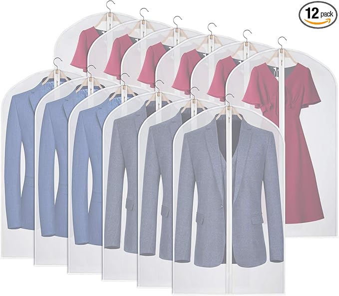 Garment Bags Clear Suit Bag for Closet Storage Hanging Clothes Dress Cover Bags (24" x 40"12pcs)