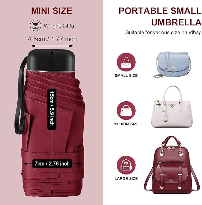 Compact Travel Umbrella with Case - Mini Umbrella for Purse, Small Lightweight &Tiny Design Perfect for Parasol Outdoor Sun&Rain Umbrellas