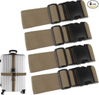 4Pcs Luggage Straps for Suitcase Travel Accessories TSA Approved, 80In Long Belts to Keep Your Suitcase Secure, Adjustable Bag Straps with Quick-Release Buckle for Travel Bag Closure, Brown