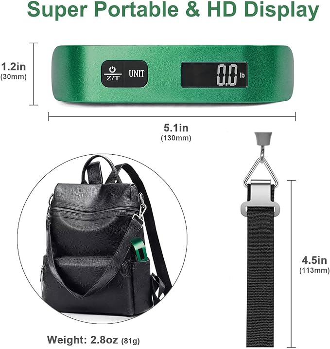 travel inspira Luggage Scale, Portable Digital Hanging Baggage Scale for Travel, Suitcase Weight Scale with Rubber Paint, Temperature Sensor, 110 Pounds, Battery Included