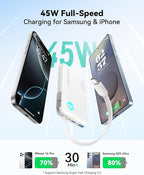 INIU Portable Charger, Slim 45W 10000mAh Power Bank with Build in USB-C Cable for Travel, Fast Charging USB C in&Out Battery Pack, External Phone Charger for iPhone 17 16 15 Samsung S25 S24 Google etc