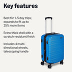 Amazon Basics 21" Hardside Carry-On Luggage with Expandable Space, Scratch-Resistant Surface, Telescoping Handle, Four Multi-directional Wheels, Light Blue