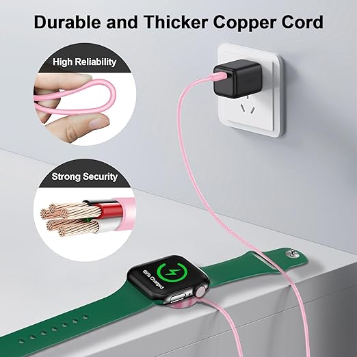 𝟐𝟎𝟐𝟔 𝐔𝐩𝐠𝐫𝐚𝐝𝐞𝐝 for Apple Watch Charger Magnetic Fast Charging Cable [Portable] Magnetic Wireless Charging Compatible with iWatch Series Ultra/10/9/8/7/6/SE/5/4/3/2-[3.3FT] Pink