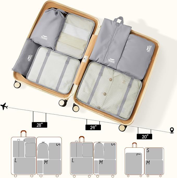 8 Set Packing Cubes for Travel Luggage Organizer Bags for Family, Mesh Packing Cubes for Suitcases, Travel Essentials Bags Set for Women & Men