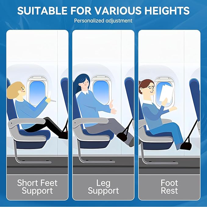 Plane Foot Hammock for Travel, Adjustable Airplane Foot Rest for Long Flights, Portable Leg Hammock for Airplane, Essential Travel Accessories, 2 Pack, Black
