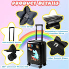 Weewooday Kids Luggage and Backpack 18" Suitcase with Spinner Wheel Hard Case Travel 13" Backpack Girl Suitcase Set for Kids Travel Supplies(Black,Dinosaur Style)