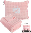 Pink Travel Blanket for Airplane, Soft Lightweight Flannel Blanket, Compact & Portable with Storage Bag, Luggage Strap & Clip, Cozy Travel Essential for Flights, Road Trips & More,40.7" x 64.1"