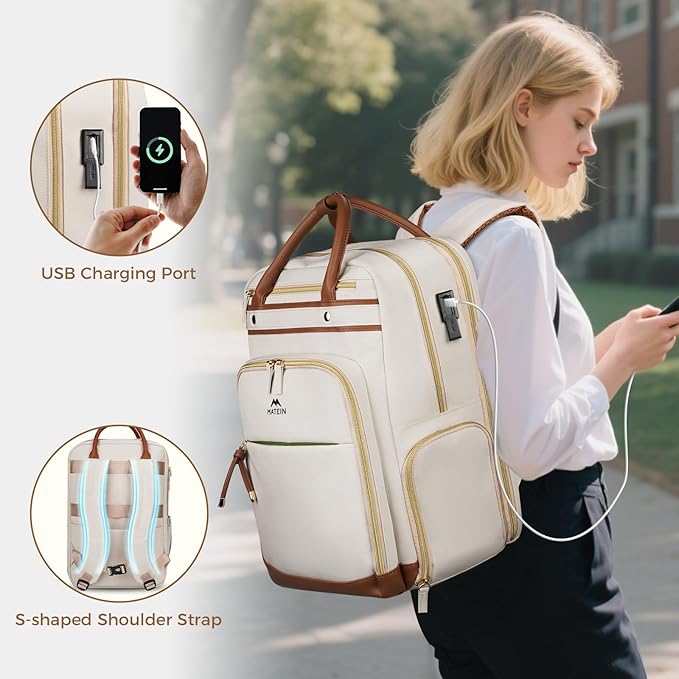 MATEIN Teacher Work Backpack with Lunch Compartment Detachable, 15.6 Inch Laptop Backpack with Organized Pocket, College Computer Backpacks Meal Prep Bag Gift for Women Nurse Commute Office