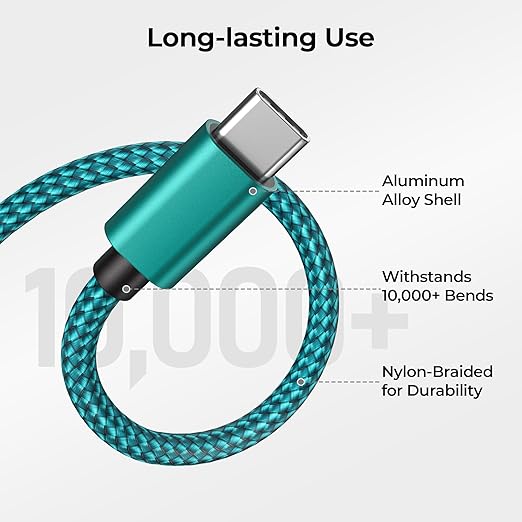 Basesailor for iPhone 17 16 Pro Max Charger Cord,USB to USB C Cable,Type C Charging Power Cord for Apple 17e 15 iPad 10 Air 4 5,Samsung Galaxy S26 S25 S24 S23,Green,2Pack 10FT(3M)