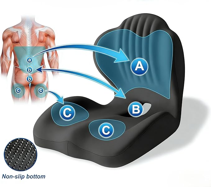 Ergonomic Seat Memory Foam Support Cushion for Back, Car Seat Back Support Cushion for Sciatica Tailbone Pain, Office Desk Chair Car Travel Seat Cushion (Black)