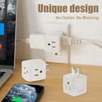 3-Outlet Extender Wall Tap Cube 2 Pack, 3-Prong Grounded Wall Tap, Easy Access Design, Adapter Spaced Outlets, Multiple Plug, Power Splitter, Use for Home Office School Dorm，Travel, ETL Listed, White