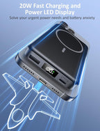 Magnetic Portable Charger, 10000mAh Power Bank, 5 in 1 Portable Charger with Built in Cable, 20W Fast Charging for Magsafe Battery Pack Compatible with iPhone 17/16/15/14/13/12 Pro/Pro Max-Black