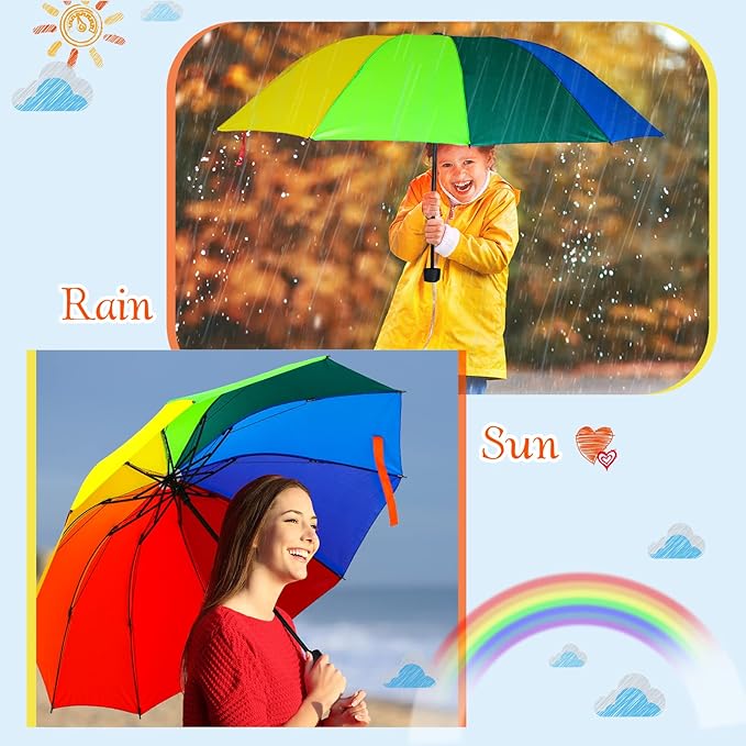 12 Pc Rainbow Umbrella Portable Tri Folded Pride Umbrella Windproof Compact Rain Parasol for Travel Beach Wedding Party